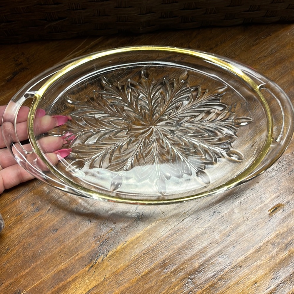 Jeanette vintage glass oval tray Feather design